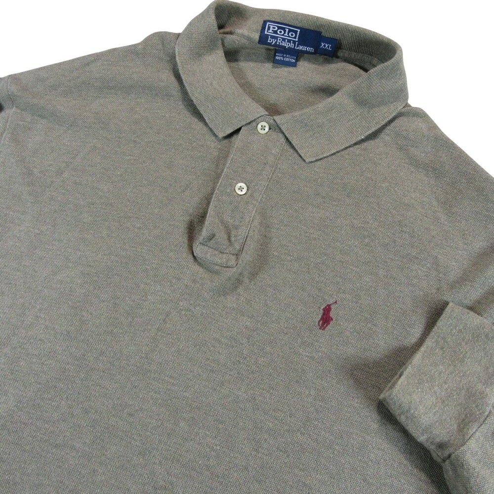 Polo Ralph Lauren Mens Long Sleeve Polo Shirt 2XL Olive Green Pique Cotton Logo